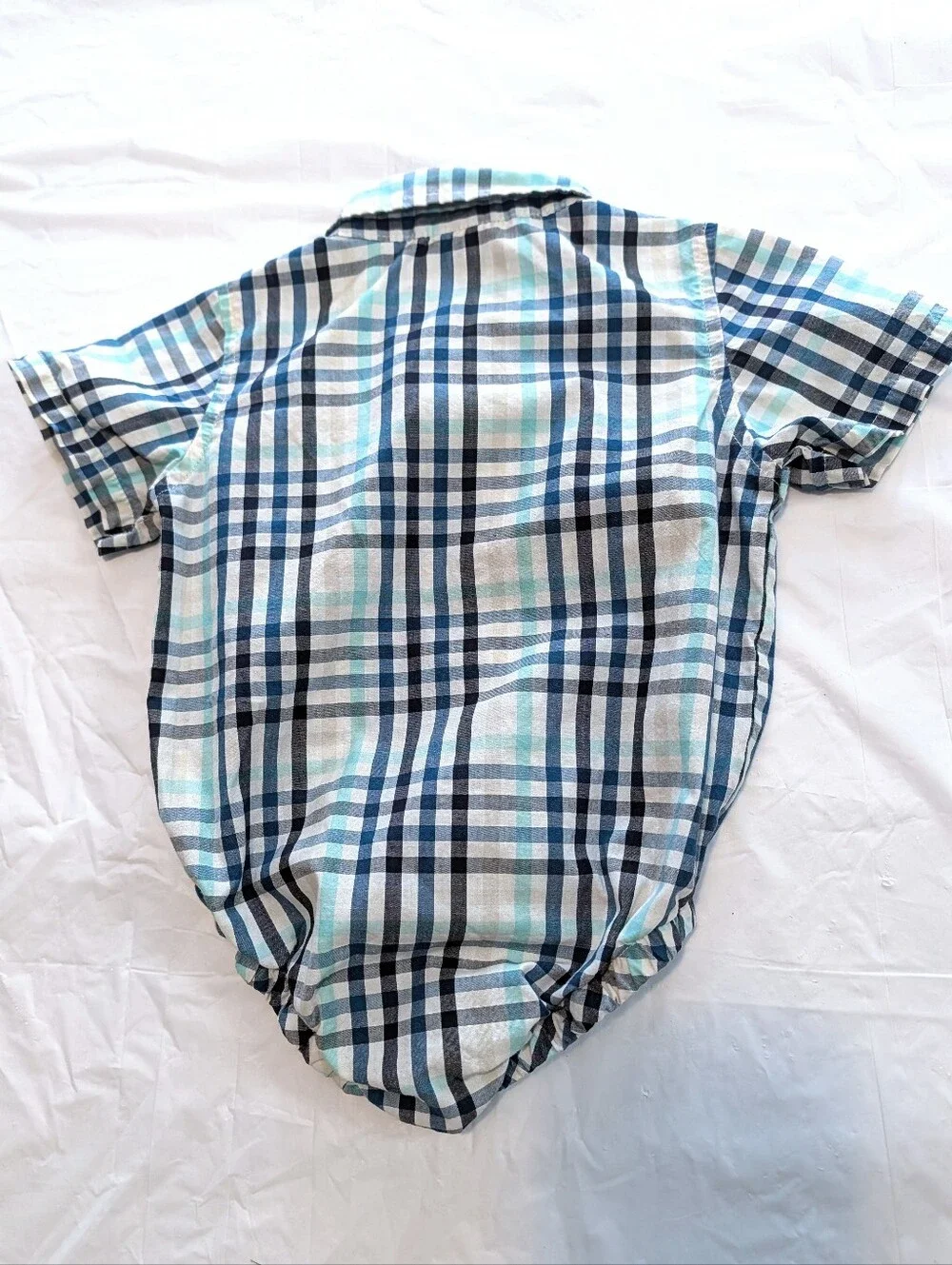 Wrangler Blue Plaid Cotton Woven Collared One-Piece Bodysuit 24M Short Sleeve